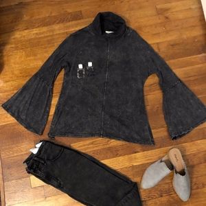 Black Marled Turtleneck with Bell Sleeves